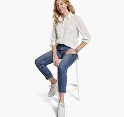 Crinkle Button-Front Shirt