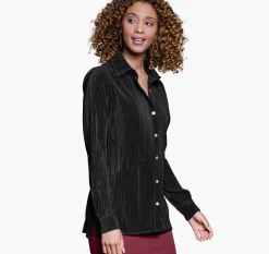 Pleated Button-Front Shirt