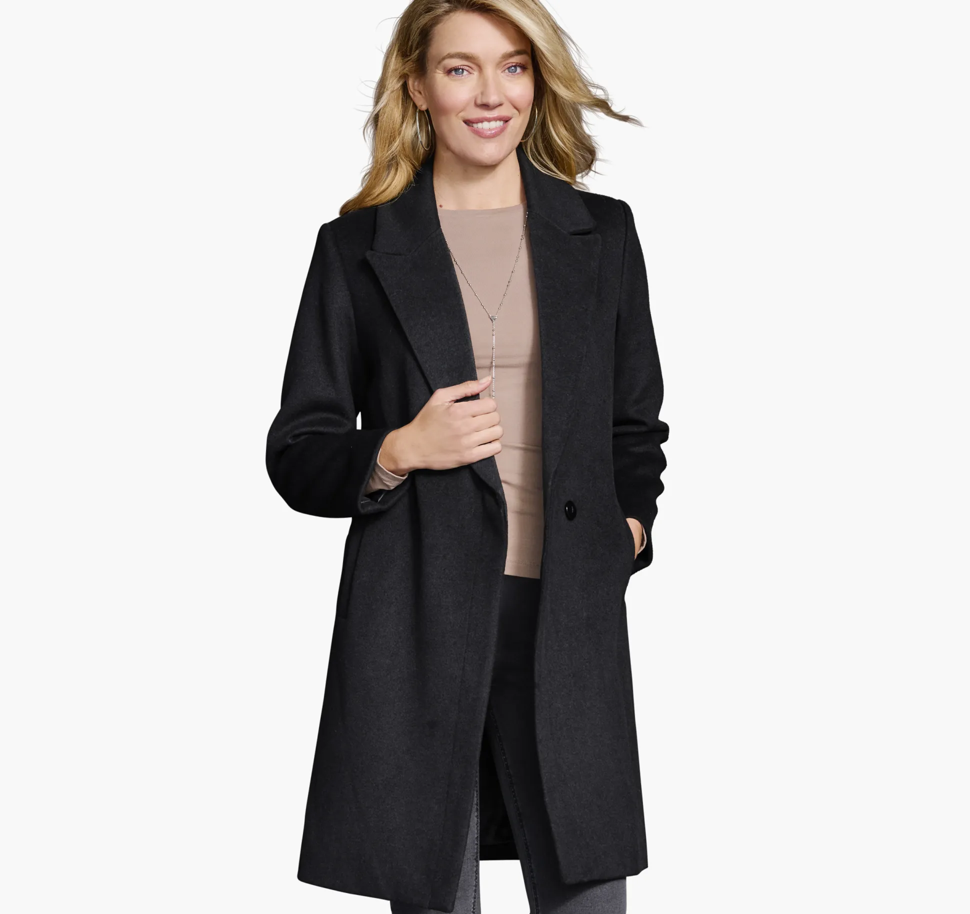 Wool-Blend Coat with Removable Knit Collar